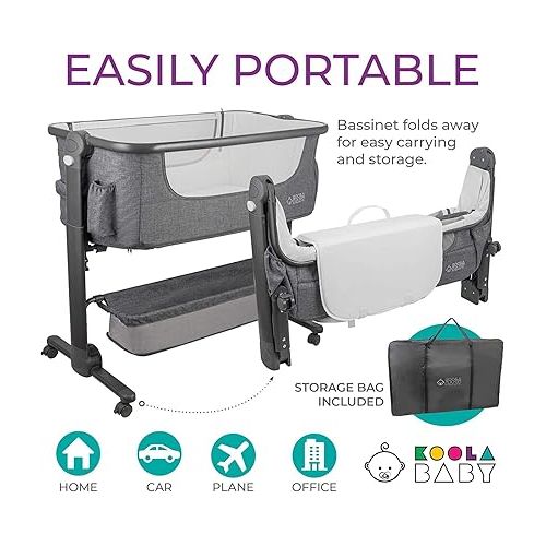  KoolerThings Baby Bassinet, Bedside Sleeper for Baby, Easy Folding Portable Crib with Storage Basket for Newborn, Bedside Bassinet, Comfy Mattress/Travel Bag Included (Bassinet)