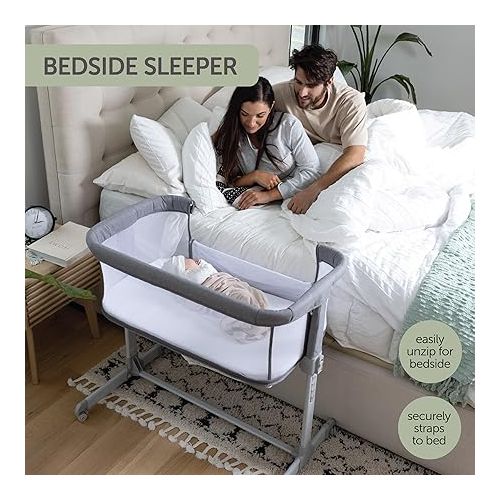  3 in 1 Baby Bassinet, Bedside Sleeper, & Playpen, Easy Folding Portable Crib (Grey)- KoolaBaby (Mesh Bassinet)