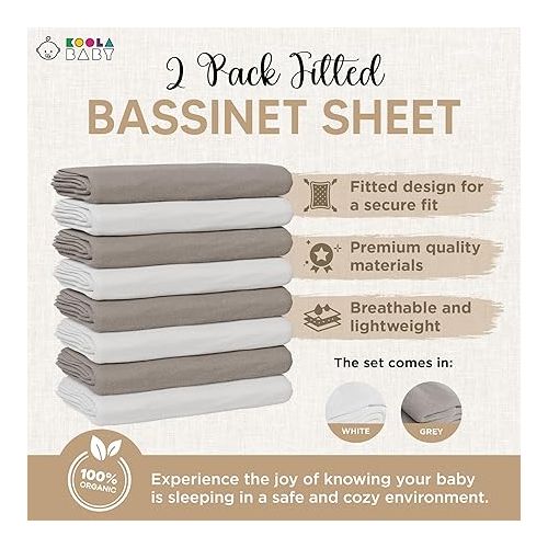  Bassinet Fitted Sheets - Compatible with Chicco LullaGo Anywhere, Baby Bjorn Cradle | 100% Organic Jersey Cotton - White + Grey | 29x14 (2 Pack)