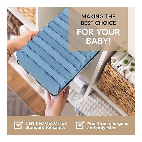  Bassinet Fitted Sheets - Compatible with Chicco LullaGo Nest Portable Bassinet, Close to You 3-in-1 & Next2Me Bedside Bassinet | 100% Organic Muslin Cotton -Light Blue + Dark Blue | 32x19 (2 Pack)