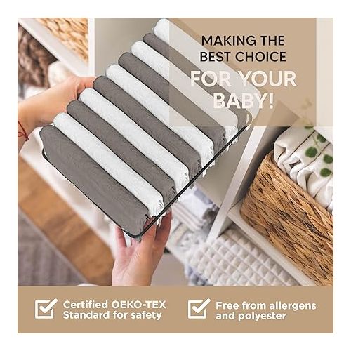  Bassinet Fitted Sheets - Compatible with Graco Travel Lite Crib, Sense2Snooze, My View 4 in 1, Dream Suite and Guava Bassinet | 100% Organic Muslin Cotton - White + Grey | 30x20 (2 Pack)