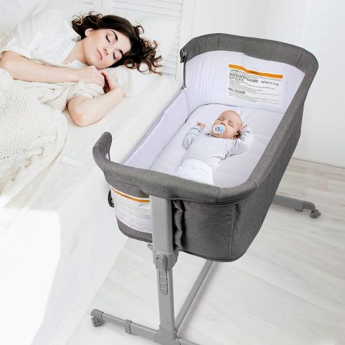  KoolerThings 3 in 1 Baby Bassinet, Bedside Sleeper, & Playpen, Easy Folding Portable Crib (Grey)- KoolaBaby