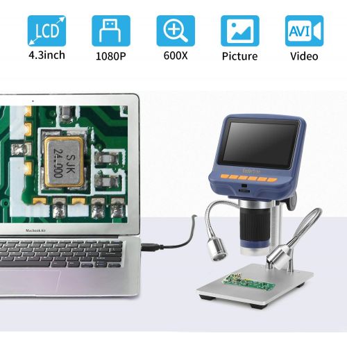  [아마존핫딜][아마존 핫딜] Koolertron 4.3 inch 1080P LCD Digital USB Microscope with 10X-220X Magnification Zoom, 8 LED Adjustable Light, Camera Video Recorder for Phone Repair Soldering Tool Jewelry Apprais