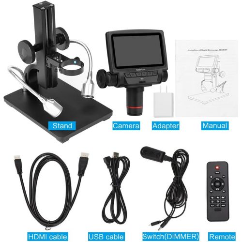  [아마존베스트]Koolertron 5 inch LCD 1080P Wireless Remote Control Digital Microscope with Adjustable Stand, HDMI/AV/USB Output Camera Video Recorder with 8 LED Adjustable Light Source