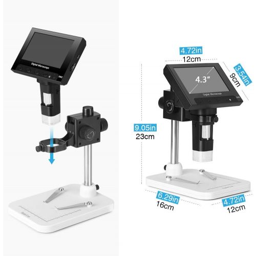  [아마존베스트]Koolertron 4.3 inch Full Color LCD Digital USB Microscope with 10X-600X Magnification Zoom,8 LED Adjustable Light,Rechargeable Lithium Battery,Micro-SD Storage,Camera Video Recorde