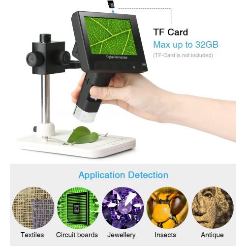  [아마존베스트]Koolertron 4.3 inch Full Color LCD Digital USB Microscope with 10X-600X Magnification Zoom,8 LED Adjustable Light,Rechargeable Lithium Battery,Micro-SD Storage,Camera Video Recorde