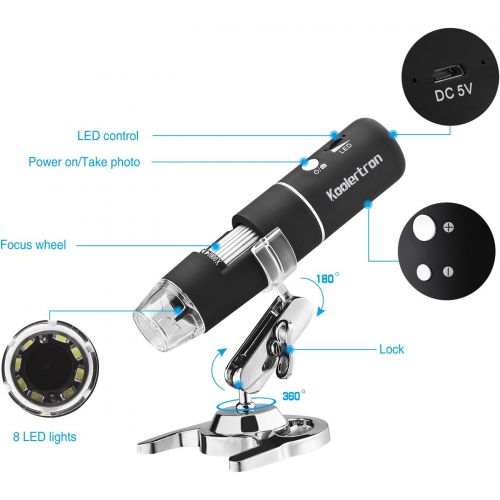  [아마존베스트]Koolertron Wireless WiFi Digital USB Microscope,Portable USB Digital Microscope Camera with 1000x Magnification 1080P HD 2MP and 8 LED Adjustable Light for iPhone, iPad, Android Ph