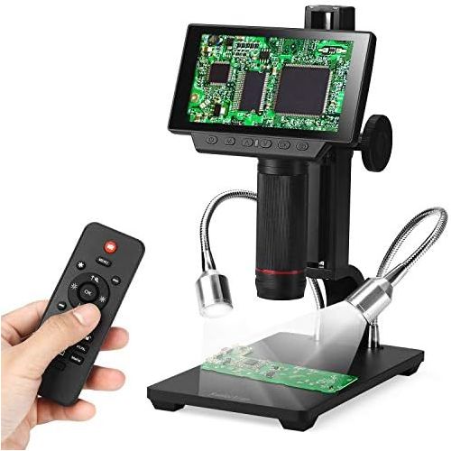  [아마존베스트]Koolertron 5 inch LCD 1080P Wireless Remote Control Digital Microscope Up to 560x Magnification with Adjustable Stand, USB/HDMI/AV Output Camera Video Recorder with 8 LED Adjustabl