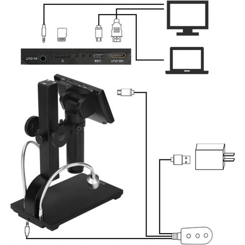  [아마존베스트]Koolertron 5 inch LCD 1080P Wireless Remote Control Digital Microscope Up to 560x Magnification with Adjustable Stand, USB/HDMI/AV Output Camera Video Recorder with 8 LED Adjustabl