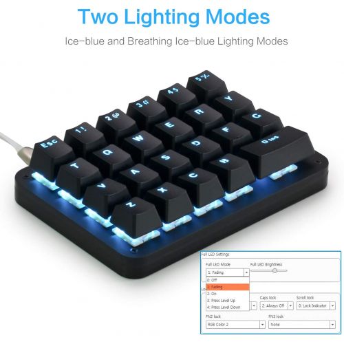  Koolertron One Handed Macro Mechanical Keyboard,Blue LED Backlit Portable Mini One-Handed Mechanical Gaming Keypad 23 Fully Programmable Keys (Blue Backlit/Blue switches)