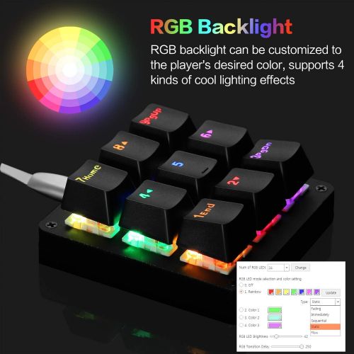  Koolertron One Handed Macro Mechanical Keyboard, RGB LED Backlit Portable Mini One-Handed Mechanical Gaming Keypad OSU! Keyboard 9 Fully Programmable Keys Red Switches