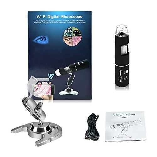  [아마존베스트]Koolertron WiFi Digital Microscope, 1080P HD 2MP Microscope 1000X Magnification Zoom Mini Camera Endoscope with 8 LEDs for iPhone, iPad, Android Phone, Windows, Mac