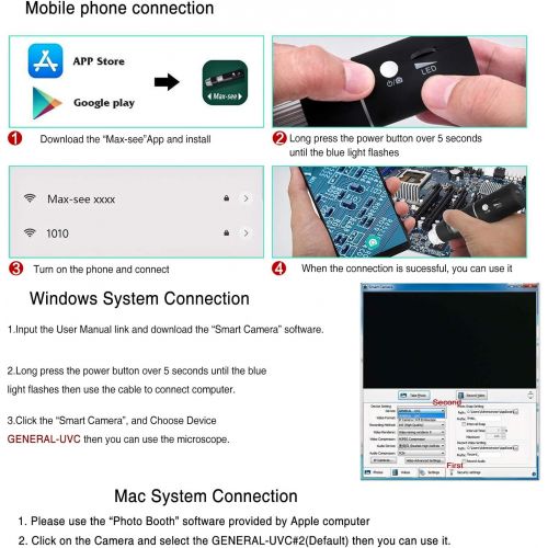  [아마존베스트]Koolertron WiFi Digital Microscope, 1080P HD 2MP Microscope 1000X Magnification Zoom Mini Camera Endoscope with 8 LEDs for iPhone, iPad, Android Phone, Windows, Mac