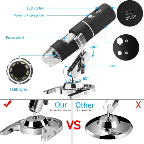  [아마존베스트]Koolertron WiFi Digital Microscope, 1080P HD 2MP Microscope 1000X Magnification Zoom Mini Camera Endoscope with 8 LEDs for iPhone, iPad, Android Phone, Windows, Mac