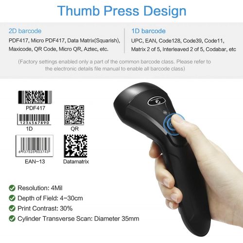  Koolertron Upgraded Dual 2.4G Wireless 1D 2D Barcode Scanner + Compatible with Bluetooth Wireless Function QR PDF417 Data Matrix UPC Rechargeable Bar Code Scanner for LaptopsPCAn