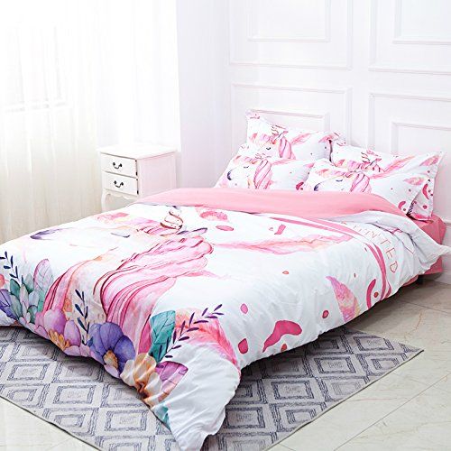  Koongso 3D Cartoon Unicorn Digital Print Bedding Sets Reversible 3 Pieces Cartoon Duvet Cover Set for Girls Boys Teens,Twin/Full/Queen/King Size