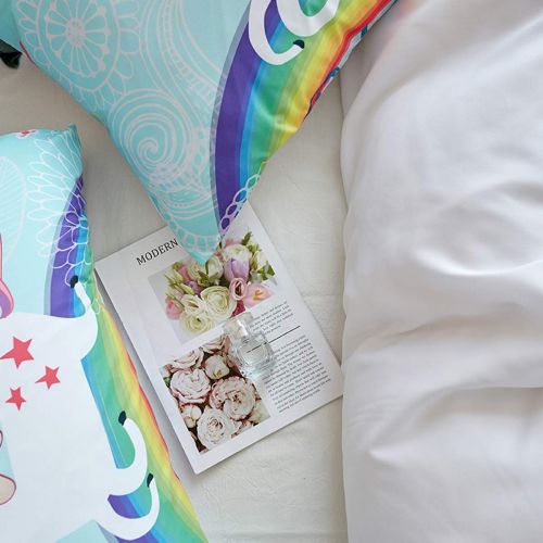  Koongso 3D Cartoon Unicorn Print Bedding Sets Reversible Microfiber Rainbow Unicorn Duvet Cover Set for Kids Boys Teens,Twin/Full/Queen/King Size(NO Comforter)