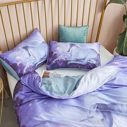  Koongso 3D Cartoon Unicorn Print Bedding Sets Reversible Microfiber Rainbow Unicorn Duvet Cover Set for Kids Boys Teens,Twin/Full/Queen/King Size(NO Comforter)