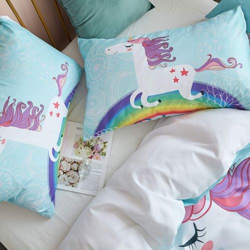  Koongso 3D Cartoon Unicorn Print Bedding Sets Reversible Microfiber Rainbow Unicorn Duvet Cover Set for Kids Boys Teens,Twin/Full/Queen/King Size(NO Comforter)
