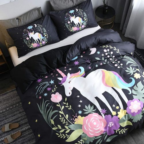  Koongso 3D Cartoon Unicorn Print Bedding Sets Reversible Microfiber Rainbow Unicorn Duvet Cover Set for Kids Boys Teens,Twin/Full/Queen/King Size(NO Comforter)