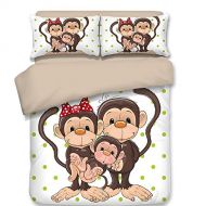 Koongso 3D Monkey Family Digital Print Bedding Sets Reversible 3 Pieces Cartoon Duvet Cover Set for Kids Boys Teens,Twin/Full/Queen/King Size