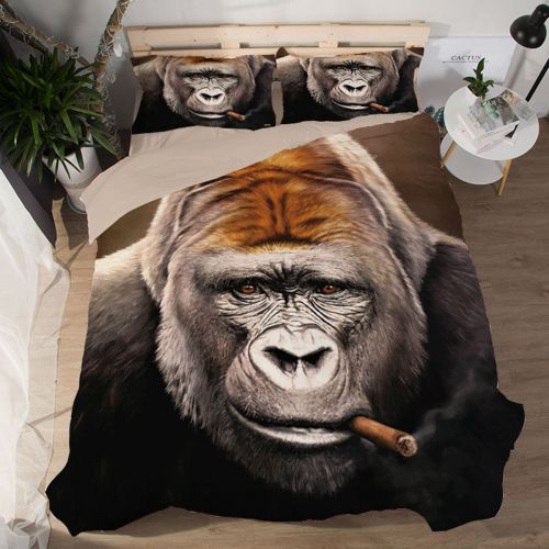  Koongso 3D Smoking Gorilla Digital Print Bedding Sets Reversible 3 Pieces Cartoon Duvet Cover Set for Kids Boys Teens,Twin/Full/Queen/King Size