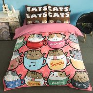 Koongso 3D Animal Duvet Cover Sets Cartoon Teacup Cat Print Beddings Sets Reversible Boys Girls Pretty Duvet Cover,Twin/Full/Queen/King Size