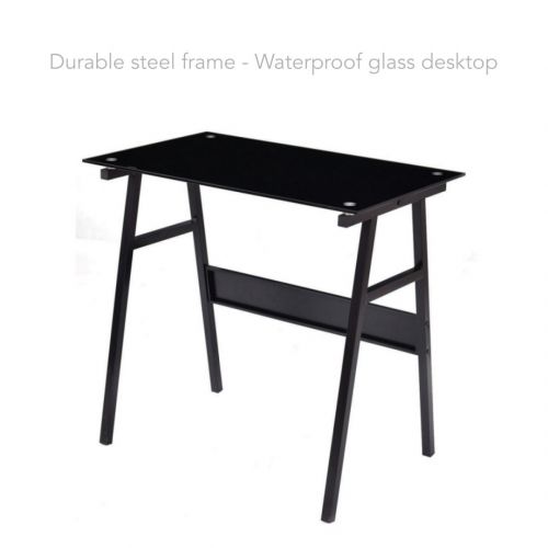  Koonlert@shop Computer Laptop Notebook Smartphone Writing Tabletop Glass Desk Durable Steel Construction Frame Office Living Room School Home Furniture #1849blk