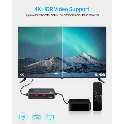  Koopman-Tech 4K HDR HDMI Switch, Koopman 5 Ports 4K 60Hz HDMI 2.0 Switcher Selector with IR Remote, Supports Ultra HD Dolby Vision, High Speed (Max to 18.5Gbps), HDR10, HDCP 2.2 & 3D