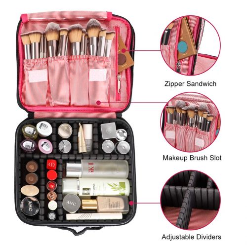  [아마존핫딜][아마존 핫딜] Kootek Travel Makeup Bag 2 Layer Portable Train Cosmetic Case Organizer with Mirror Shoulder Strap Adjustable Dividers for Cosmetics Makeup Brushes Toiletry Jewelry Digital Accesso