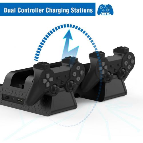  [아마존 핫딜] Kootek Vertical Stand for PS4 Slim / PS4 Pro / Regular PS4 Controller Charger with 3 Cooling Fan Games Storage, EXT Dual Charging Station for PlayStation 4 Console Dualshock 4 Cont