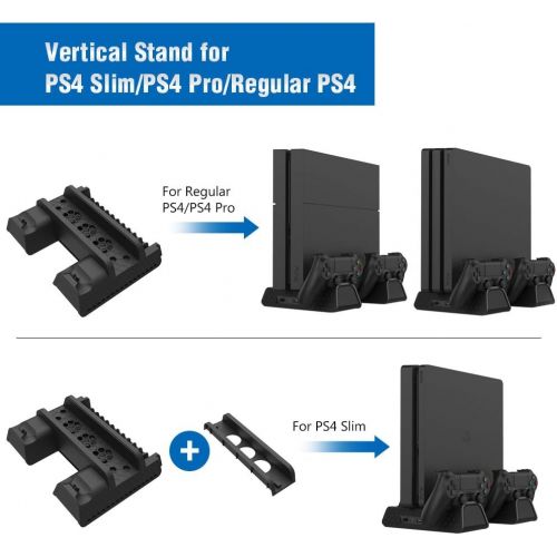  [아마존 핫딜] Kootek Vertical Stand for PS4 Slim / PS4 Pro / Regular PS4 Controller Charger with 3 Cooling Fan Games Storage, EXT Dual Charging Station for PlayStation 4 Console Dualshock 4 Cont