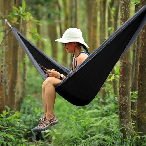  Kootek Camping Hammock Double & Single Portable Hammocks with 2 Hanging Ropes, Lightweight Nylon Parachute Hammocks for Backpacking, Travel, Beach, Backyard, Hiking