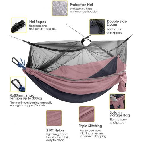  Kootek Camping Hammock with Net Double & Single Portable Hammocks Parachute Lightweight Nylon with Tree Straps for Outdoor Adventures Backpacking Trips