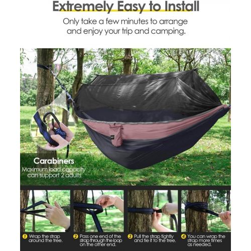  Kootek Camping Hammock with Net Double & Single Portable Hammocks Parachute Lightweight Nylon with Tree Straps for Outdoor Adventures Backpacking Trips