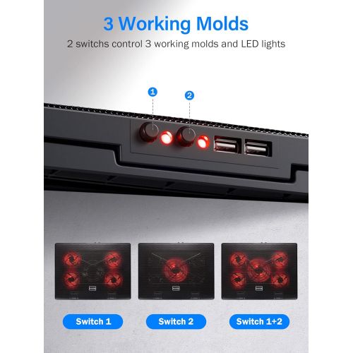  [아마존베스트]Kootek Laptop Cooler Cooling Pad, 5 Quiet Red LED Fans Up to 17 Inch Gaming Cooler Pad, Laptop Notebook Cooler, 6 Angle Adjustable Laptop Fan Stand, 2 USB Ports