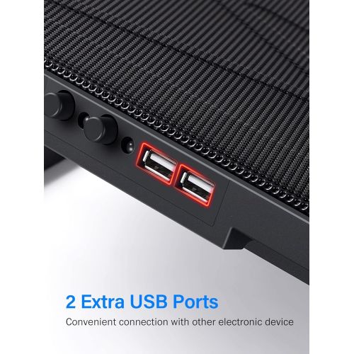  [아마존베스트]Kootek Laptop Cooler Cooling Pad, 5 Quiet Red LED Fans Up to 17 Inch Gaming Cooler Pad, Laptop Notebook Cooler, 6 Angle Adjustable Laptop Fan Stand, 2 USB Ports