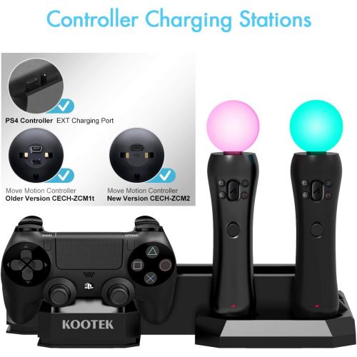  [아마존베스트]Kootek Charging Stand with Cooling Fan for Playstation VR Move Motion Controllers, Fit for PS4 Slim/PRO/Regular PS4 Console with DualShock 4 Wireless Controller EXT Port Charger (C