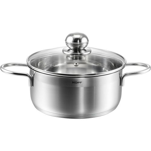  KOPF Stewing Pan Josie, 20 x 9 Centimeter, Stainless Steel, Suitable For Induction, With Glass Lid