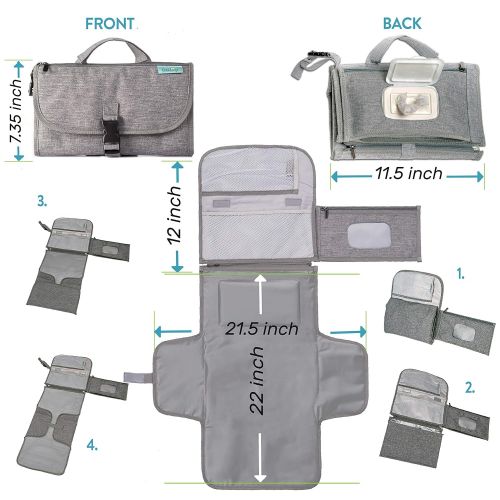  Kopi Baby Portable Diaper Changing Pad, Portable Changing pad for Newborn boy & Girl- Baby Changing Pad with Smart Wipes Pocket  Waterproof Travel Changing Station kit - Baby Gift by Kopi B