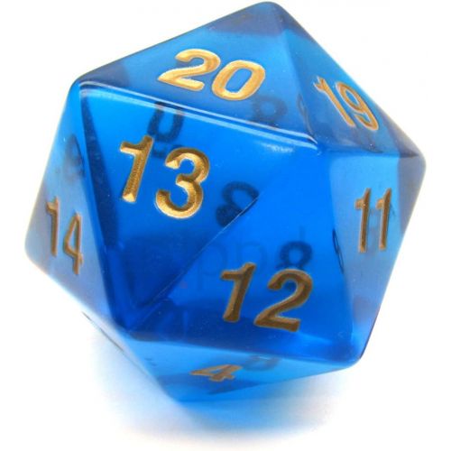  Koplow Games Jumbo Dice Transparent Sapphire/Gold 55mm Countdown D20