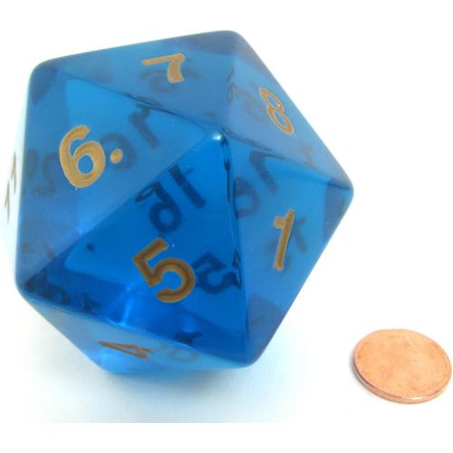  Koplow Games Jumbo Dice Transparent Sapphire/Gold 55mm Countdown D20