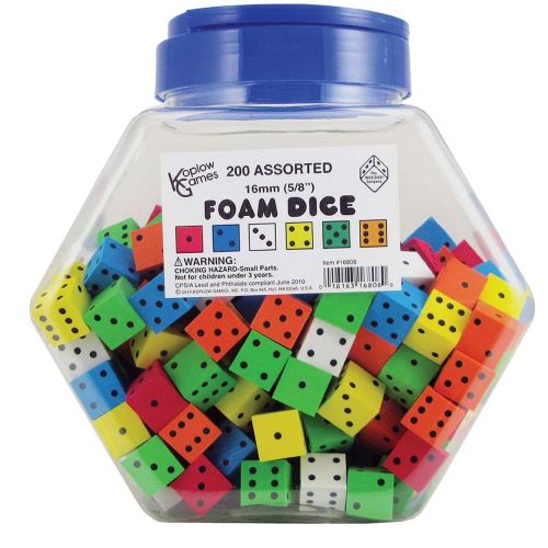  Koplow Games KOP16808 Assorted 16mm Foam Dice, Tub of 200