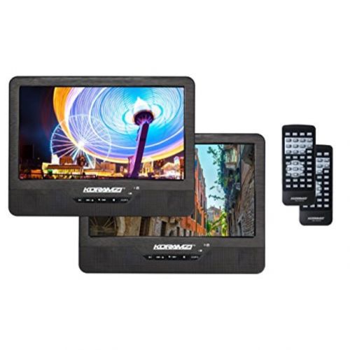  Koramzi koramzi portable 9 dual screen dual dvd player with rechargeable battery  usb &sd card reader  remote control  car adapter  ir transmitter ready  headrest mounting kit (black)