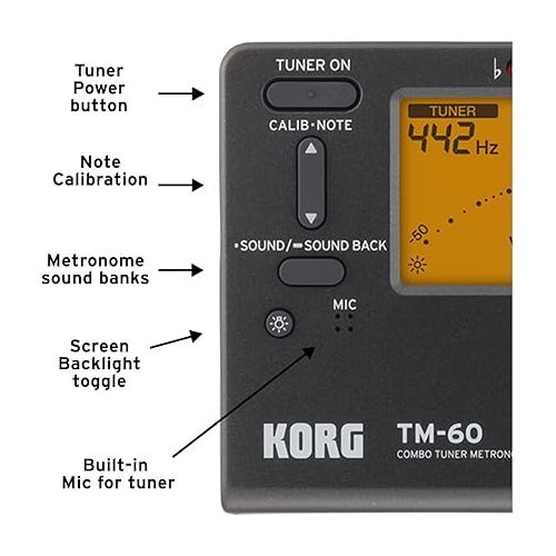  Korg TM60BK Tuner Metronome, Black