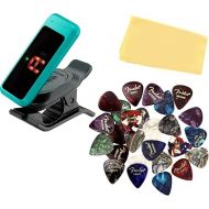 Korg Pitchclip Low Profile Clip-On Tuner - Green Bundle with Picks and Austin Bazaar Polishing Cloth