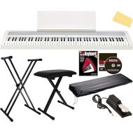 Korg B2 Digital Piano - White Bundle with Adjustable Stand, Bench, Dust Cover, Sustain Pedal, Instructional Book, Austin Bazaar Instructional DVD, and Polishing Cloth
