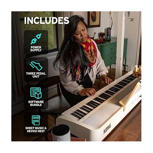  KORG B2 Portable Digital Piano with 88-Key Full Size Weighted Keyboard, Built-in Speakers, Music Stand, Sustain Pedal, and Power Supply (B2WH)