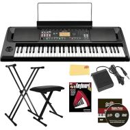 Korg EK-50 Entertainer Keyboard Bundle with Adjustable Stand, Bench, Sustain Pedal, Instructional Book, Austin Bazaar Instructional DVD, and Polishing Cloth