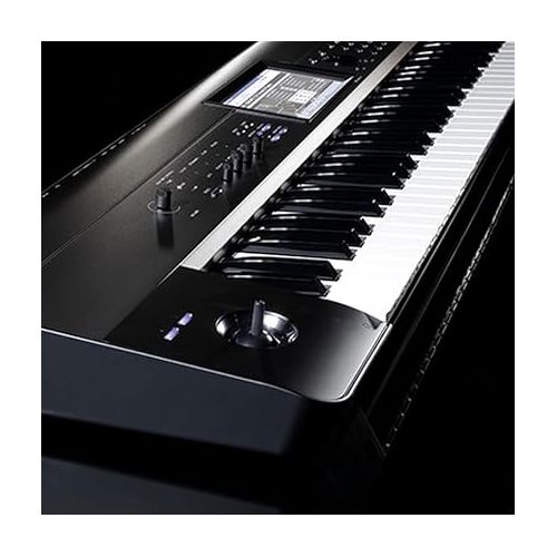  Korg Krome EX 61-Key Synthesizer Workstation with Weighted Hammer Action Keyboard Bundle with Double X Keyboard Stand, X-Style Keyboard Bench, and Closed-Back Studio Monitor Headphones (4 Items)